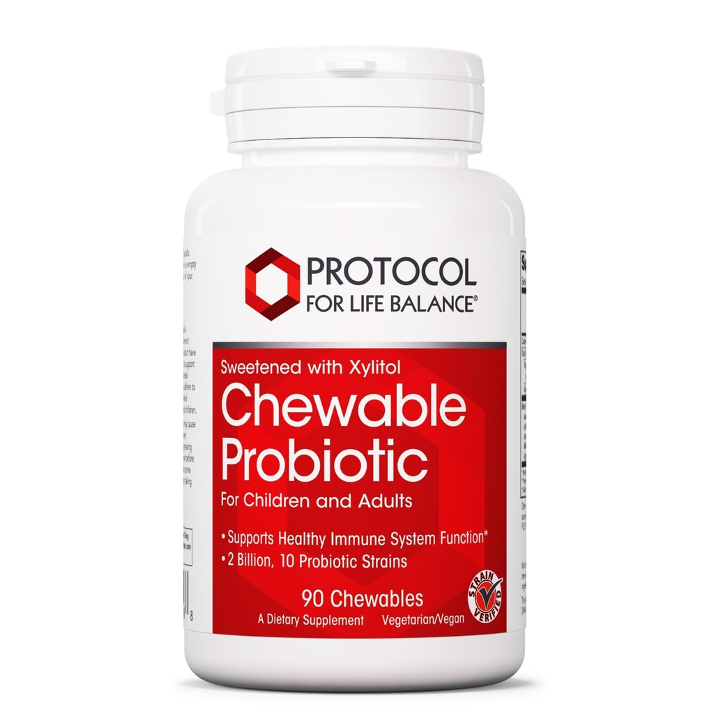 PROTOCOL FOR LIFE BALANCE Chewable Probiotic - 2 Billion CFU - Digestive Health & Immune System Support - Xylitol & Sorbitol - Lactobacillus Rhamnosus Probiotic - Halal & Vegan - 90 Chewables