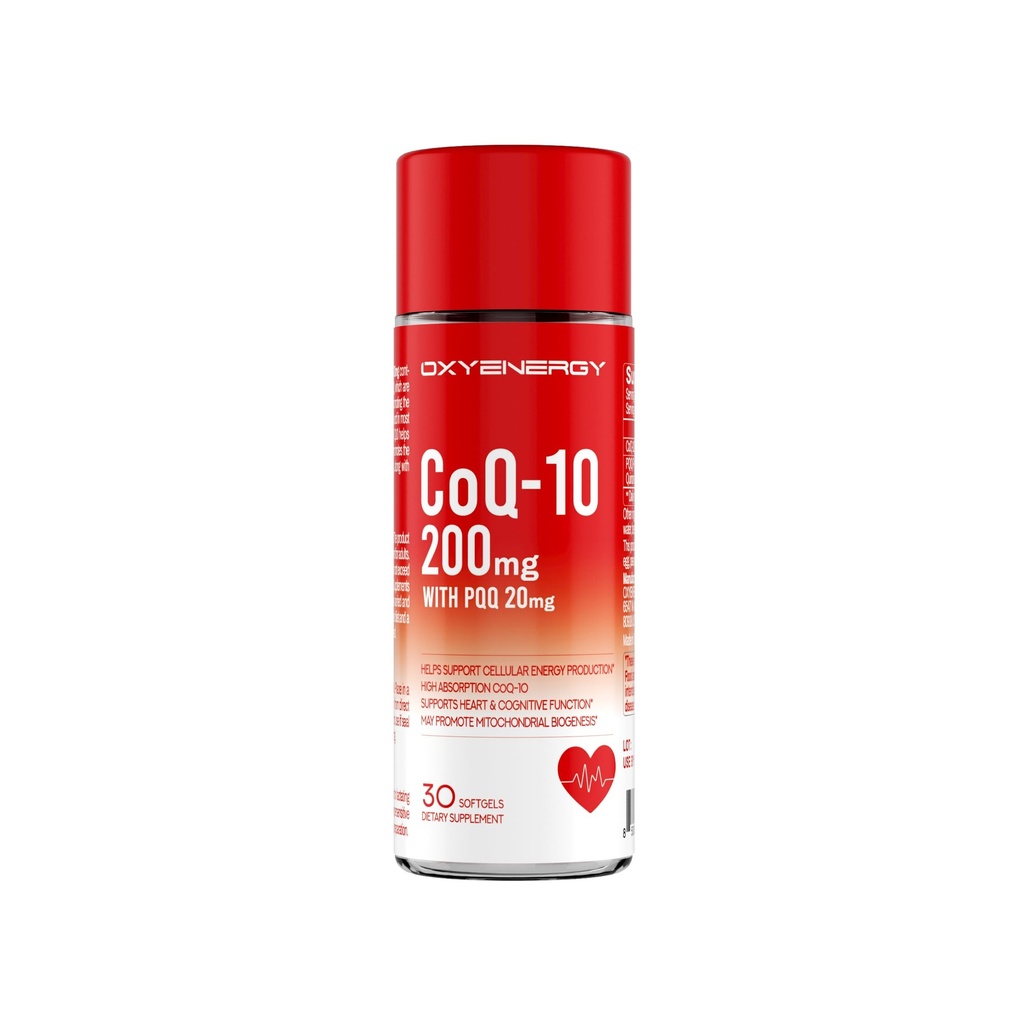 OxyEnergy Coq 10 200mg with PQQ, High Absorption Coenzyme Q10 with BioPerine, Gluten Free, Coenzyme Q10 Supplement for Heart Health&Energy Support, 30 Softgels, 30 Day Supply