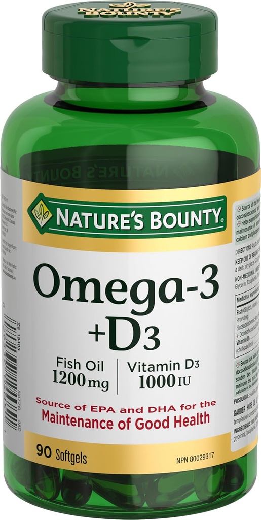 Natur Bounty Omega-3 + D3 Fischöl 1200mg / Vitamin D3 1000IU 90 softgels