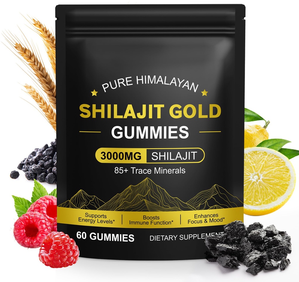 Shilajit Gummies, Pure Himalayan Natural Shilajit Gummies for Men & Women, Rich in Ashwagandha, Gokshura with 85+ Trace Minerals, Energy Boost & Immune Support, 60 Gummies