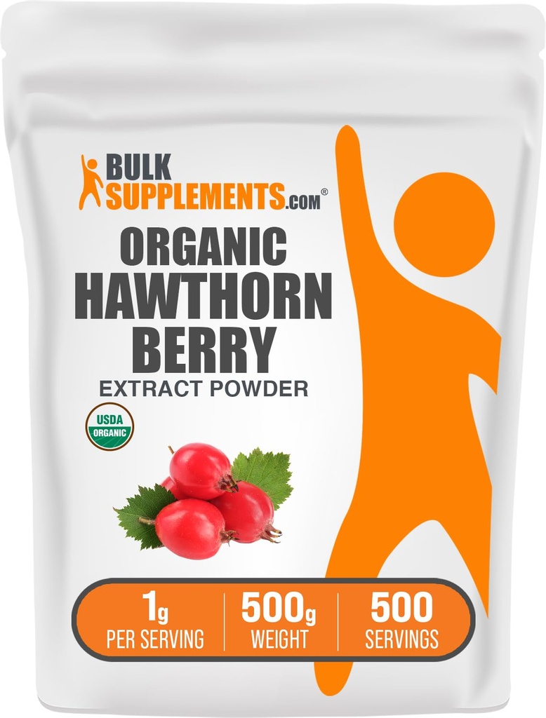 BulkSupplements.com Organic Hawthorn Berry Extract Powder - Hawthorn Berry Supplement - Herbal & Gluten Free, 1g per Serving, 500g (1.1 lbs) (Pack of 1)