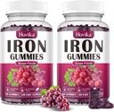 (2 Pack) Järn Gummies Supplement för kvinnor och män, Järntillskott för Anemi med vitamin C, B12, Folate-Blood Builder & Energy Support för järnbrist - Grape smak, Vegan, 120 Gummies