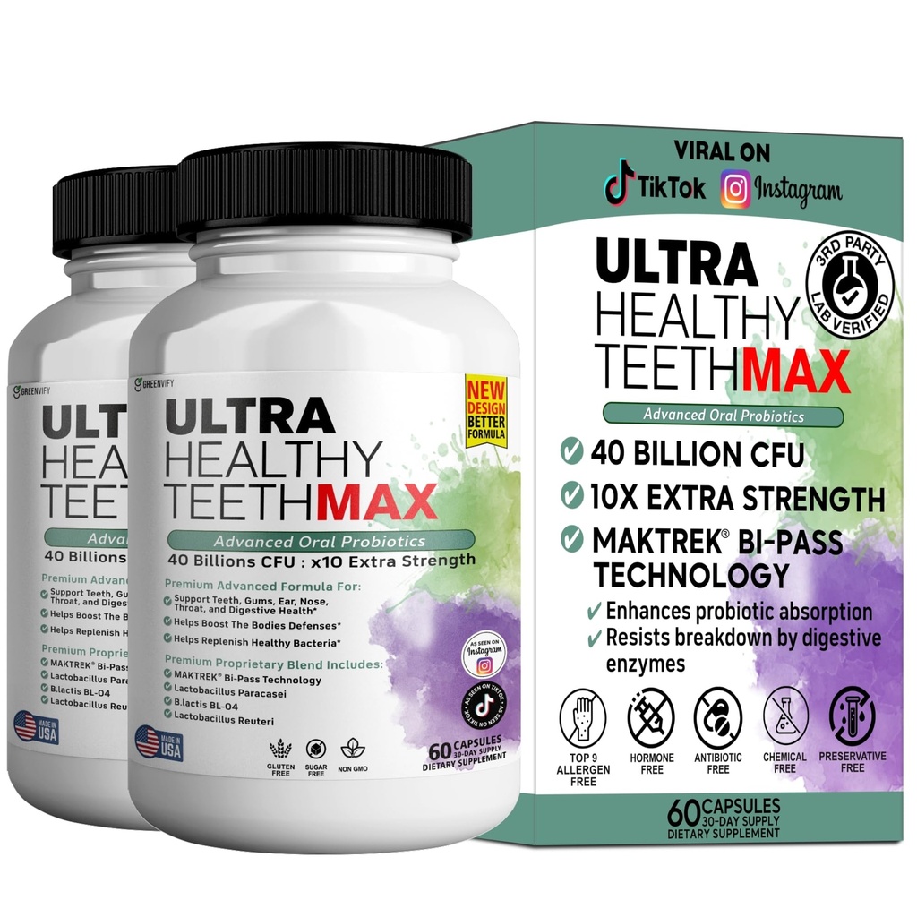 Ultra Healthy Teeth Max Probiotic Supplement, 40 Billion CFU, 60 Capsules, Advanced Oral Health Formula (2)