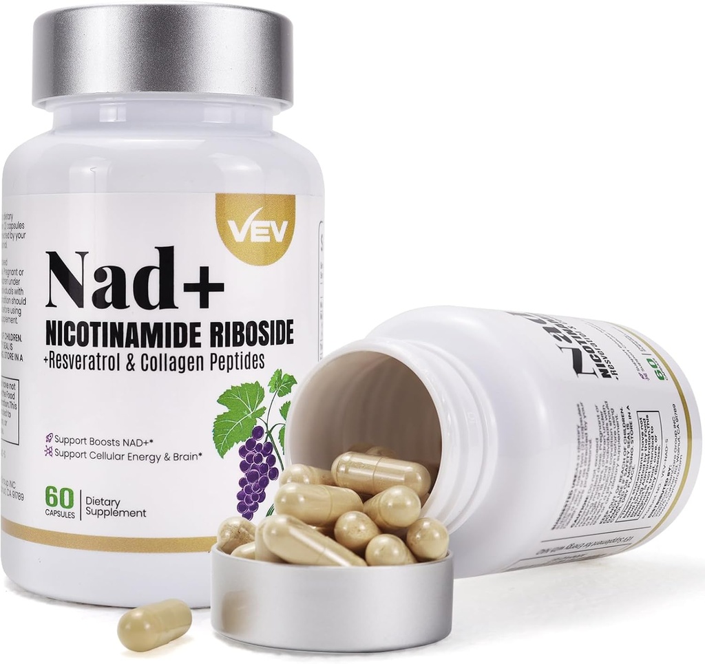 VEV NAD Tambahan Kapsul - Nicotinamide Riboside, Multi- Collagen, CoQ10 -NAD Tambahan untuk Skin - 60 Capsules * 2