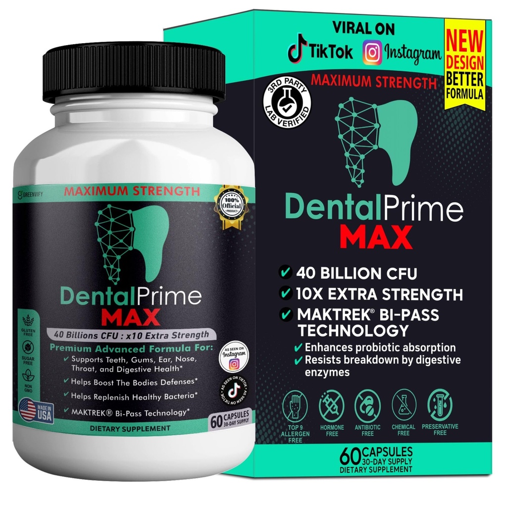 DentalPrime MAX Probiotic Supplement, 40 Billion CFU, MAKTREK Bi-Pass Technology, 60 Capsules, 30-Day Supply (1)
