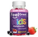 Feel Great Kids Melatonin Gummy | Strawberry Flavored Melatonin Gummies Kids | 1 MG of Melatonin Sleep Aid for Kids | Vegan Gummies | 60 Day Supply