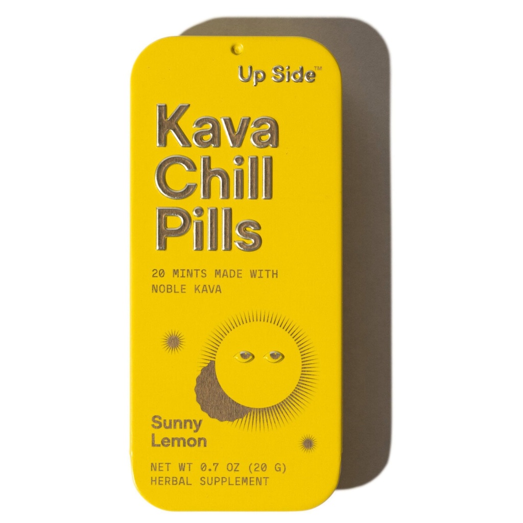 Kava Chill Pills, Lemon Kava Candy for Mood & Relaxation Support, 20ct | On-the-go stress relief: kava mints, 50mg extract each. Pop 1-4 for personalized calm. Sunny Lemon flavor, 20-count tin.