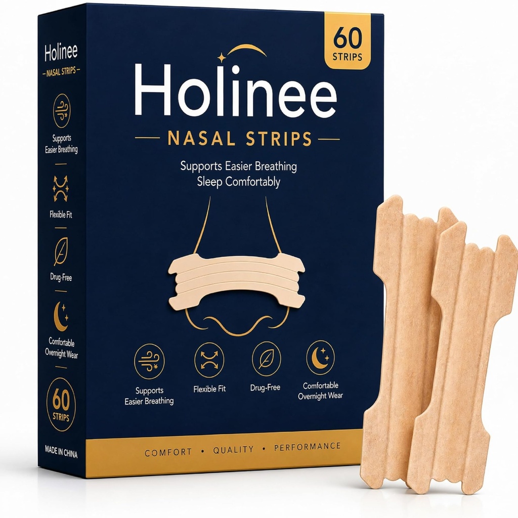 Nasal Strips, 60 Count, Flexible Nose Strips for Easier Breathing, Comfortable Overnight Wear, Drug-Free Adhesive Strips, Individually Wrapped for Daily Use