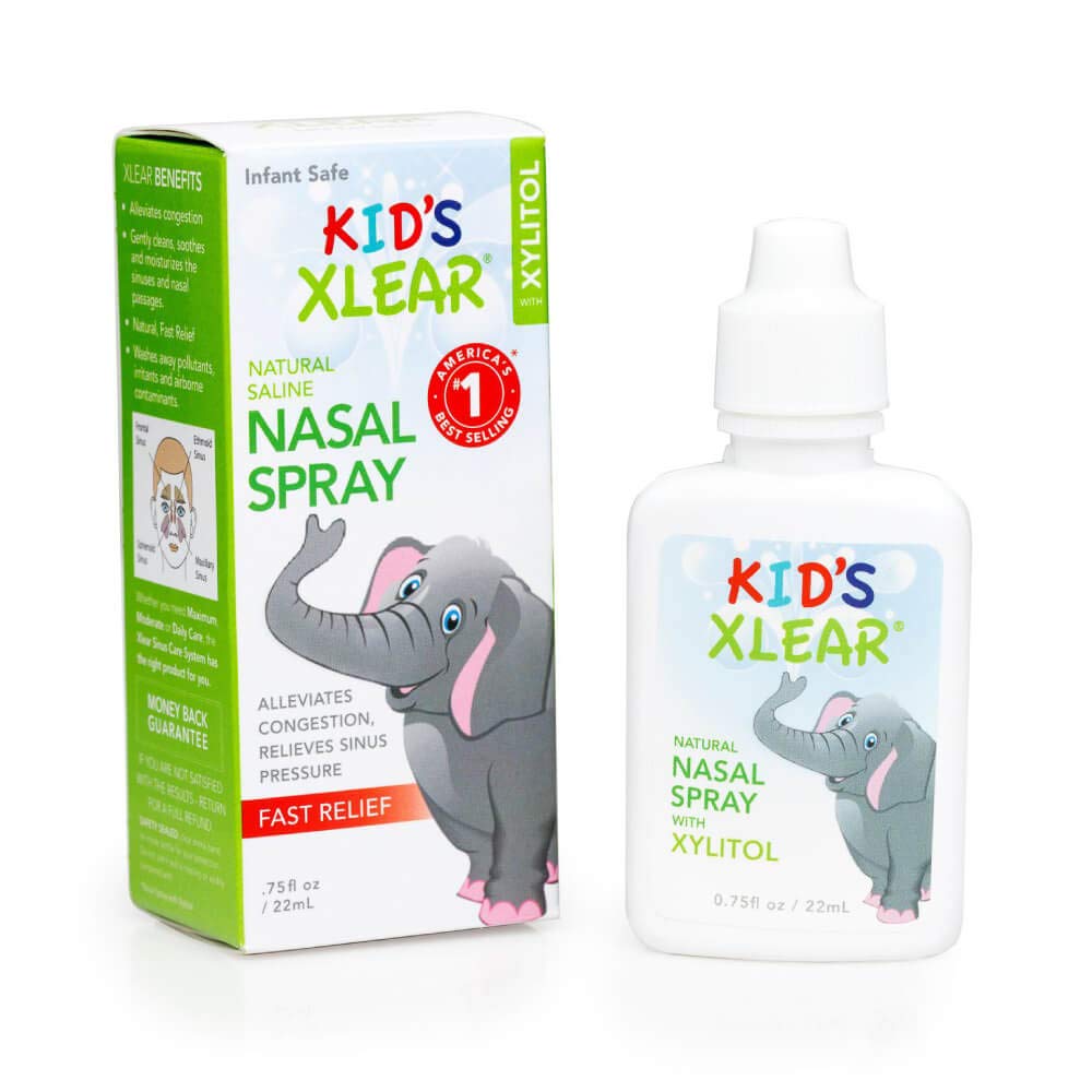 Xlear Natural Kids Nasal Spray with Xylitol, 0.75 fl oz (Pack of 4) | Gentle Formula for Daily Sinus Pressure Relief, Nasal Decongestant, Dry Nose Moisturizer, Sinus Rinse