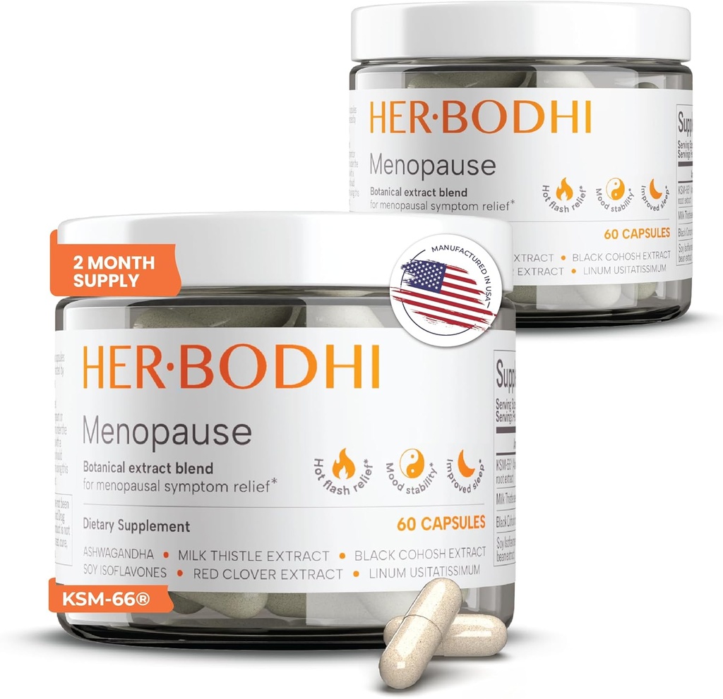 Meno- Menopause Hormonal Balance pour les femmes, Estrogen Soy Isoflavones Ménopause Supplément pour les femmes, Ashwagandha, Black Cohosh Hot Flashes Ménopause Relief, Sweats de nuit Relief 120Caps