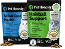 Cat Skin & Coat Health & Hairball Support Bundle: אומגה & Biotin Chews for Shiny Coat & Furball Remedy (Chicken 30Day Supply)