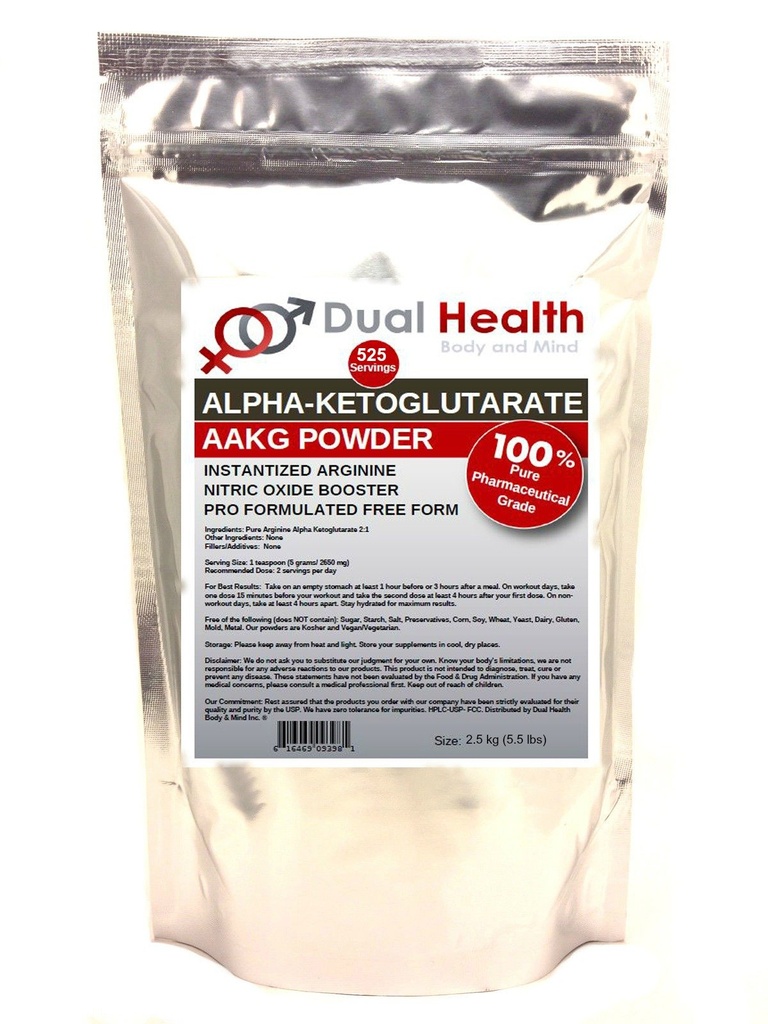 Pure AAKG (2.5kg (5.5 lbs)) L-Arginine Alpha-Ketoglutarate Powder Bulk Supplements