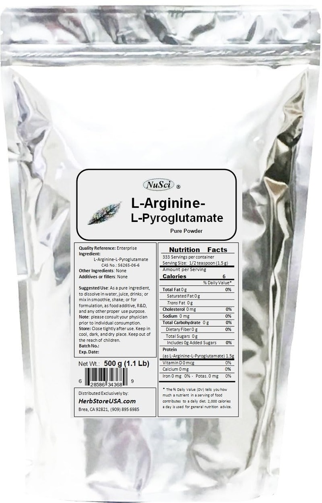 L-Arginine L-Pyroglutamate Powder 500g (1.1 lb, 17.6 oz) Pure Memory Aid