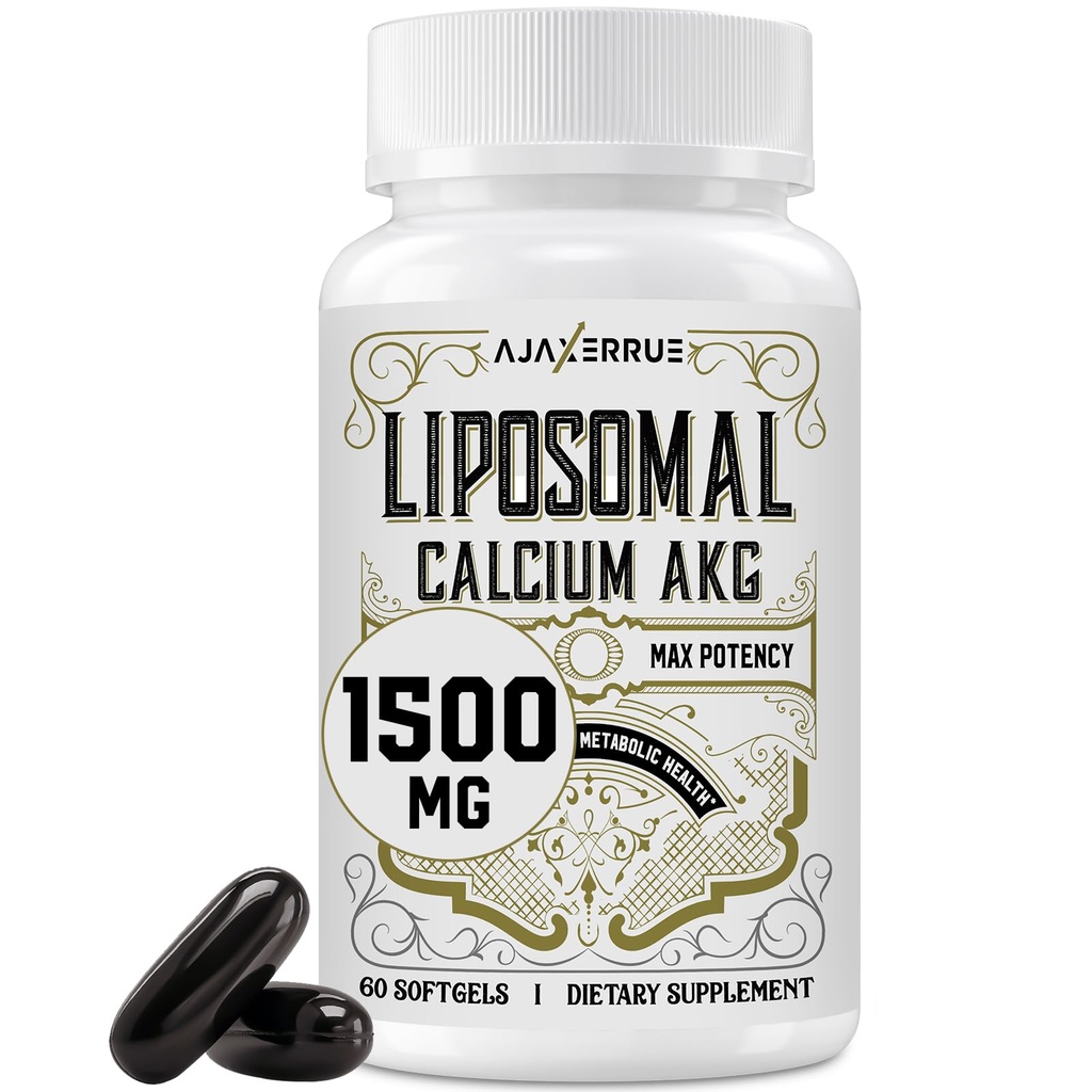 Liposomal Calcium AKG Supplement 1500 MG (Alpha-Ketoglutaric Acid), More Effective Than AAKG, Ca AKG for Longevity, Age Defense, Cellular Energy, Metabolic Function, 60 Softgels