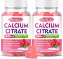 2 Pack Calcium Citrate Gummys 1000mg w/Vitamin D3, 女性和男性的高吸收性Cultium Gummys, + 镁, 钾, 硫磺和硫磺锌, Raspberry Flavor, 120 Counter