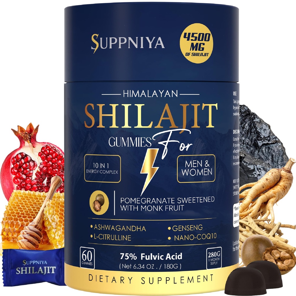 Himalayan Natural Shilajit Gummies for Men & Women – 450 mg Shilajit Resin, Ashwagandha, Ginseng, CoQ10, L-Citrulline – Energy, Focus & Stamina Support
