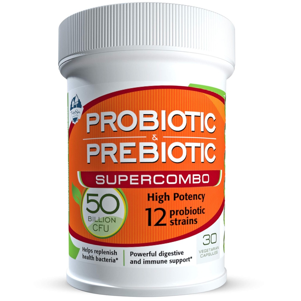50 Billion CFU Prebiotic and Probiotic Supplement for Women and Men, 12 Strains for Daily Immune Support and Digestive Health, 30 Veggie Capsules, Non Refrigerated High Potency Probiotics