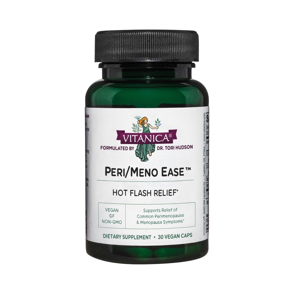 Vitanica Peri/Meno Ease - for Perimenopause and Menopause Symptoms - Hot Flash Relief with Clinically Studied Siberian Rhubarb Extract - Supports Sleep and Stress with Ashwagandha - Vegan - 30 Caps