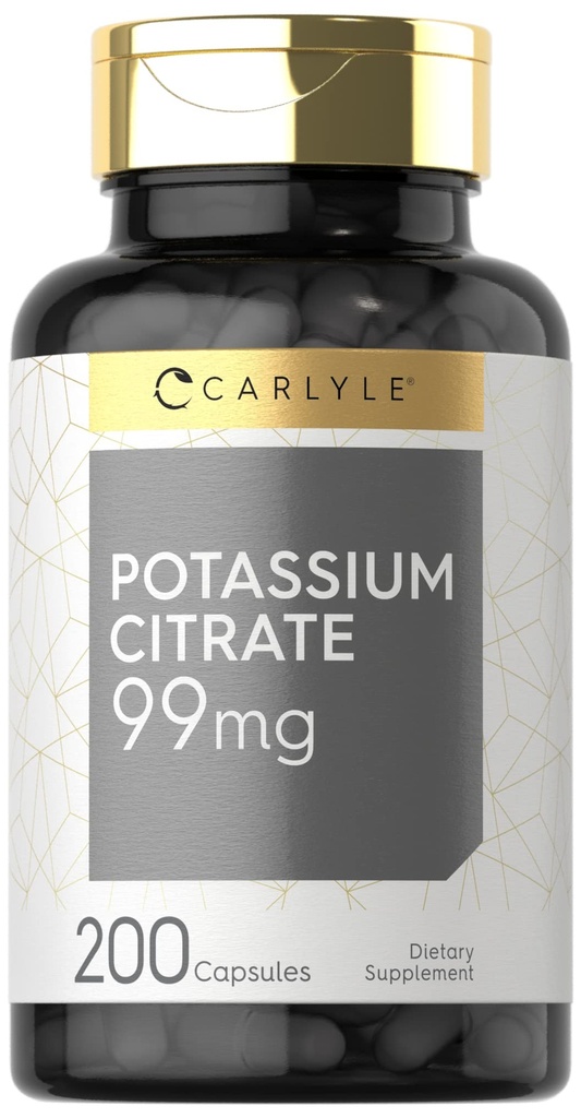 Carlyle Potassium Citrate 99mg | 200 Capsules | Non-GMO and Gluten Free Supplement