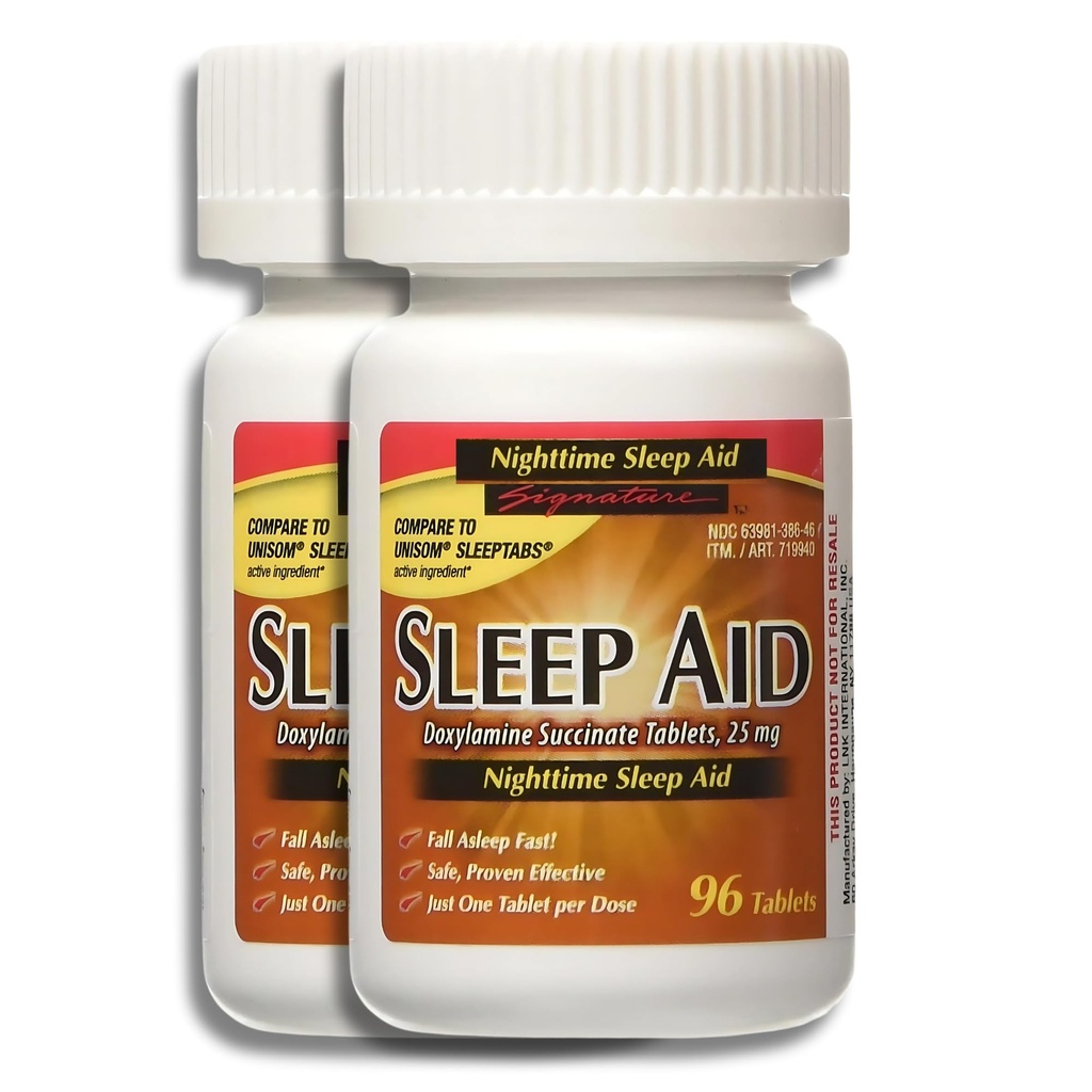 Sleep Aid 25 mg Doxylamine Succinate | Nighttime Sleep Support | 96 Tablets | Fall Asleep Fast & Stay Asleep | Pack of 2