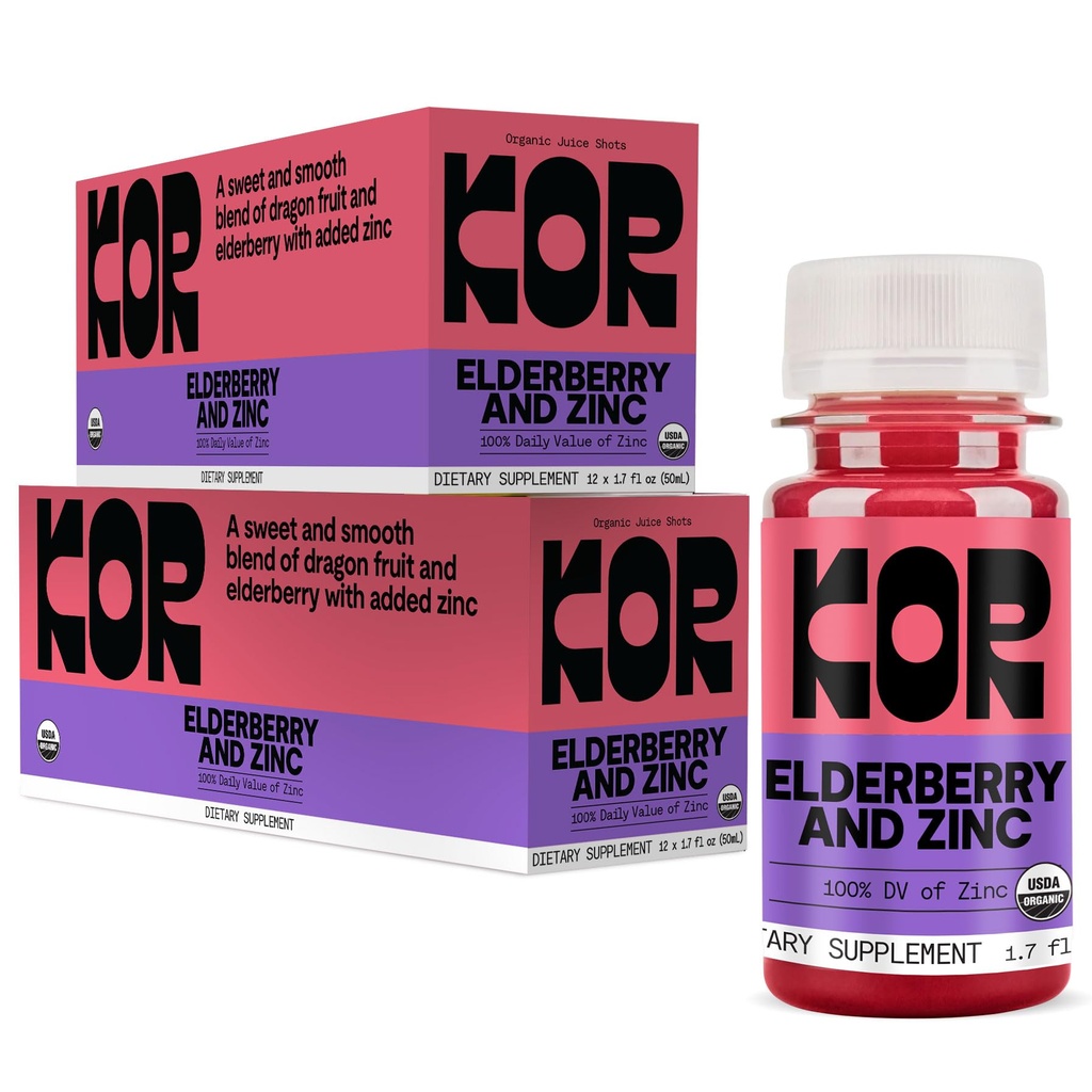Kor Shot Elderberry and Zinc Shot - 24 Pack x 1.7 Fl Oz - Immunity Shot - USDA Certified Organic