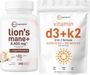 Micro Ingredients vitamina D3 5000iu + K2 100mcg Softgels i Lions Mane suplementari 240 Veggie Capsule packs pack 2grans kickpyponges Kashine