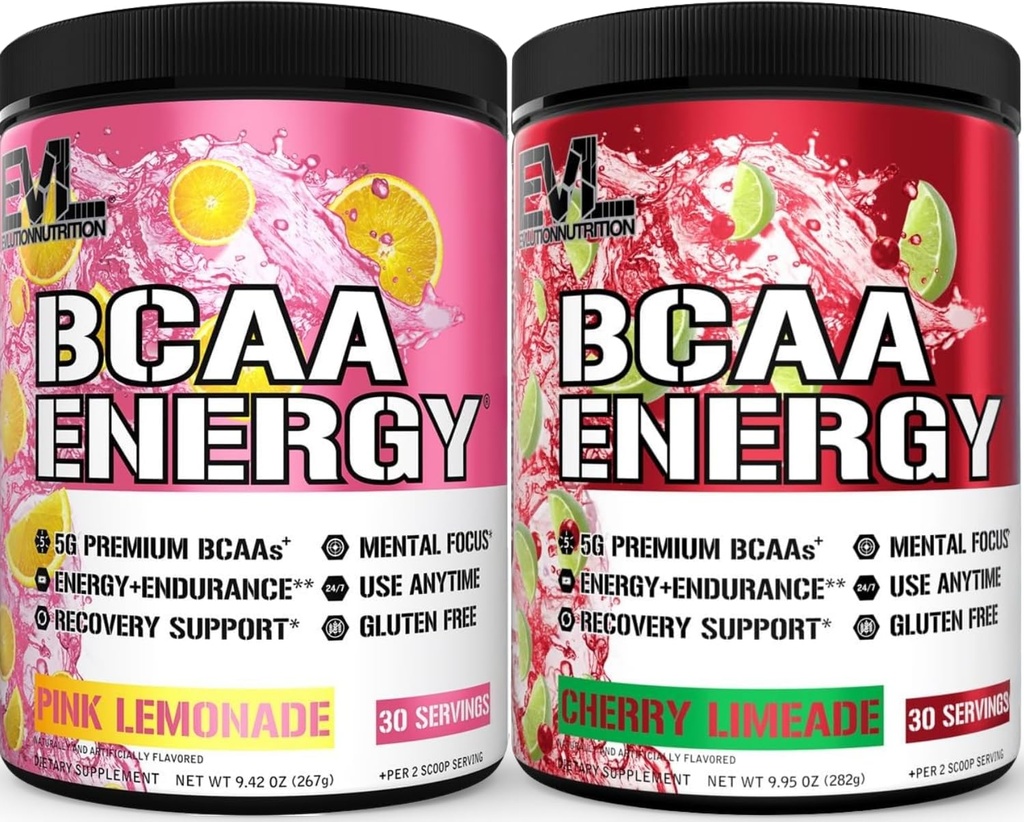 Evlution Replenishing BCAAs Amino Acids Powder for Pre & Post Workout (Pink Lemonade and Cherry Lime, 30 Servings Each)