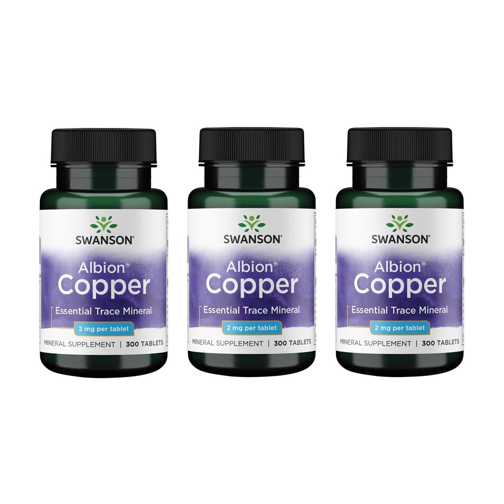 Swanson Copper Chelate Mineral Supplement for Adults Seeking Antioxidant, Immune, and Red Blood Cell Support - 2 mg (300 Tablets, 3 Pack)