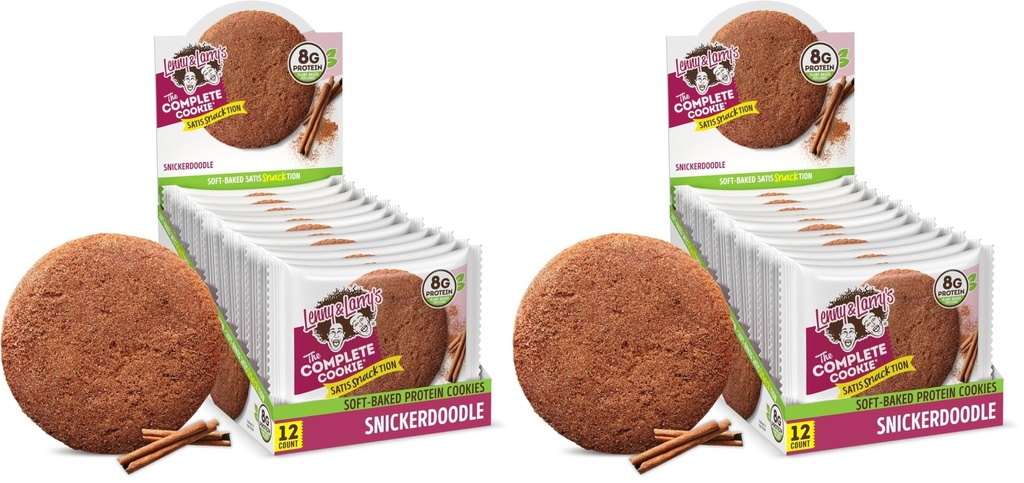 Lenny & Larry's Complete Protein Cookie,[Snickerdoodle],Chewy Soft Baked,16g Plant Protein,Vegan,Non-GMO,High Fiber,2 Ounce Cookie,(Pack of 24)
