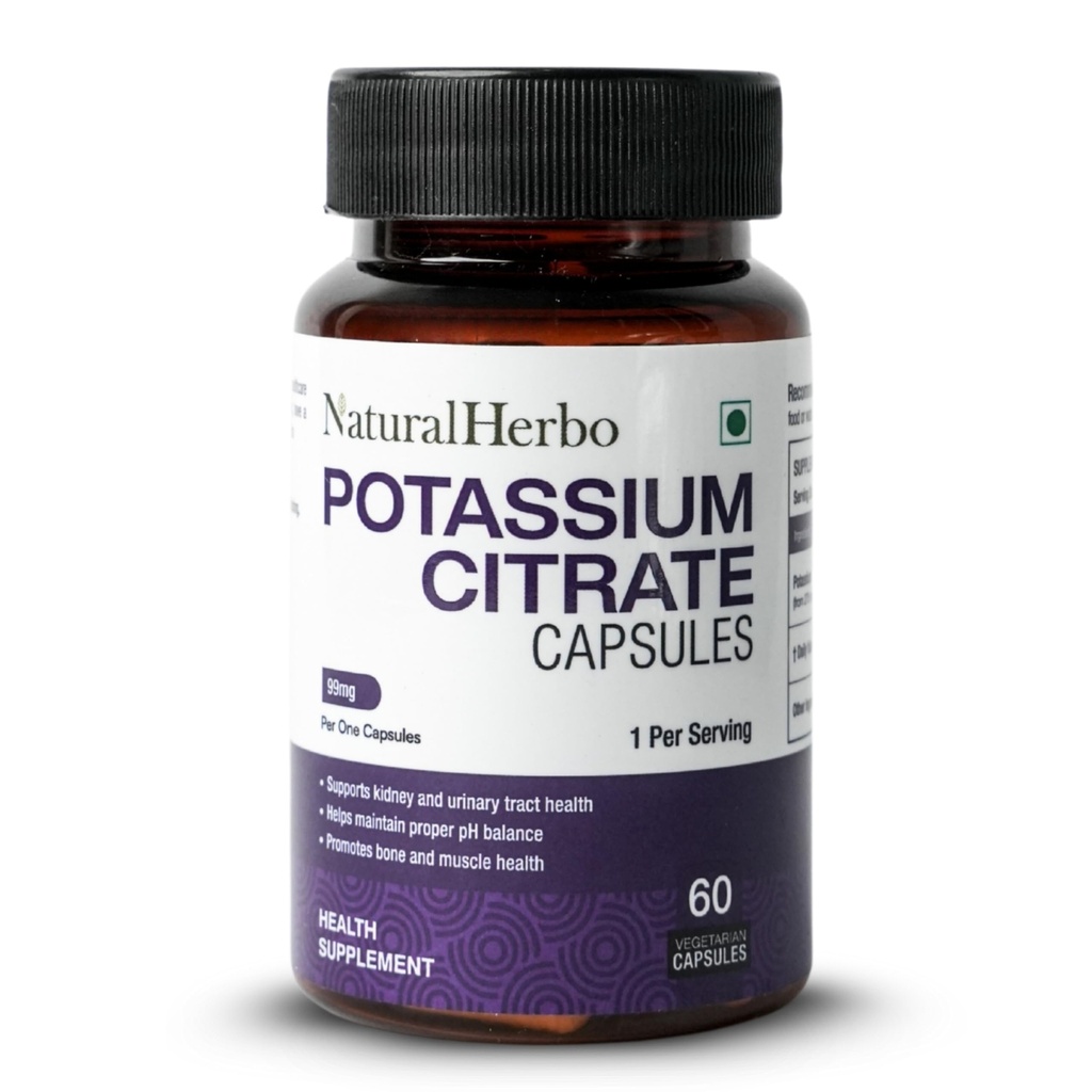 Potassium Citrate Supplement 99mg, Bone & Muscle Support, Potassium to Support Electrolyte Balance and Normal pH*, Essential Mineral (60 Veg Capsules)