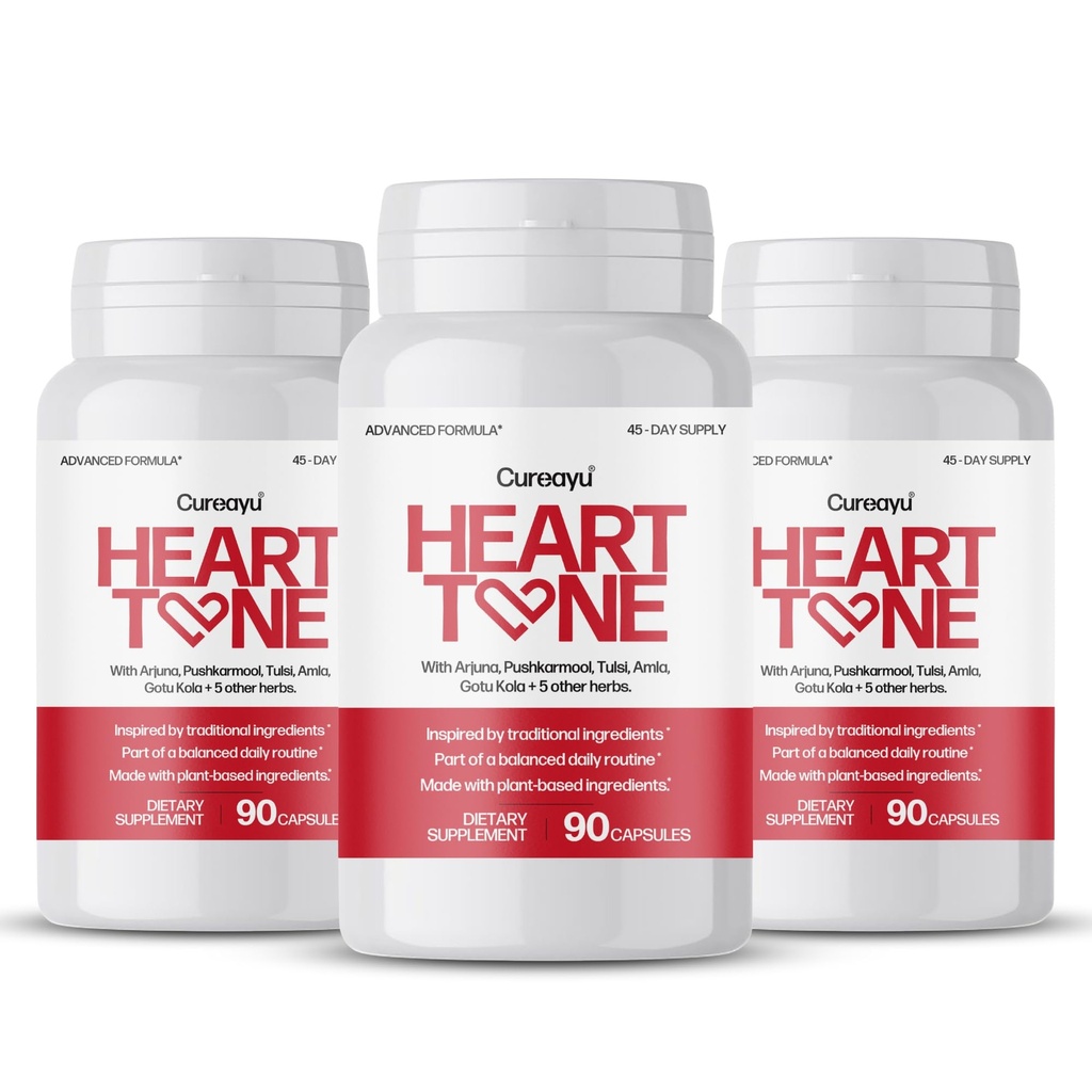 Heart Tone Capsules | Natural Heart Health Supplement | Supports Healthy Cholesterol & Triglycerides Levels | with Arjuna, Pushkarmool + 8 Other Herbs | 90 Capsules (1) (3)
