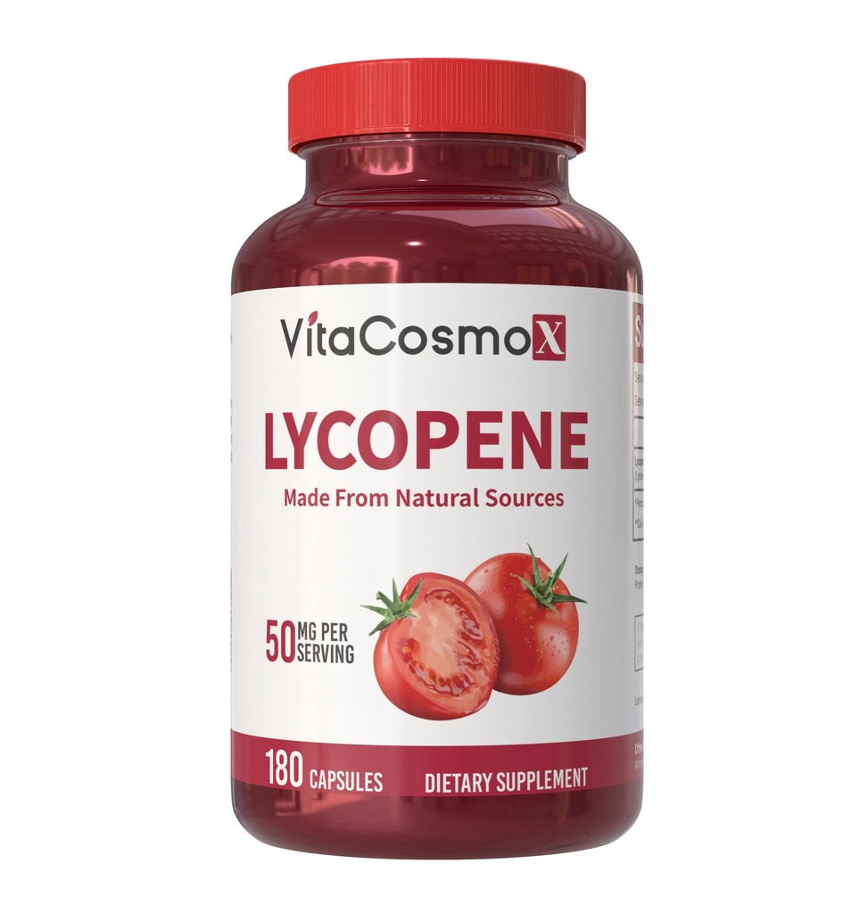 Lycopene 50mg Vegan Capsules, 180 Count, Plant-Based Antioxidant Support
