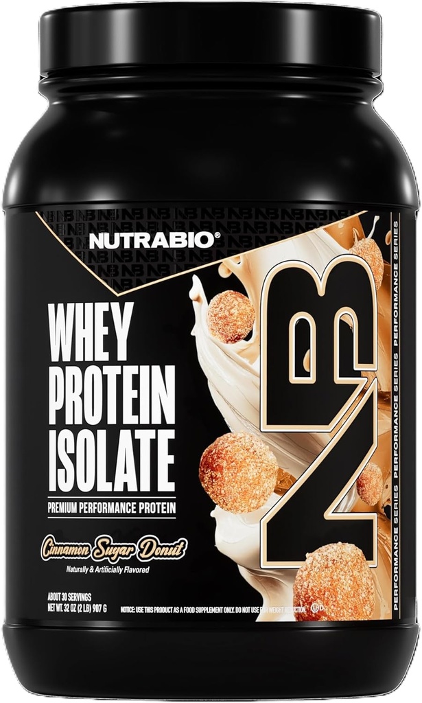 NutraBio 100% Whey Protein Isolate Protein Powder, 25g Protein mit vollständigem Aminosäureprofil, Non-GMO, Soy & Glutenfrei, Low Carb, Low Calorie Whey Protein Powder, Cinnamon Sugar Donut, 2 Lbs