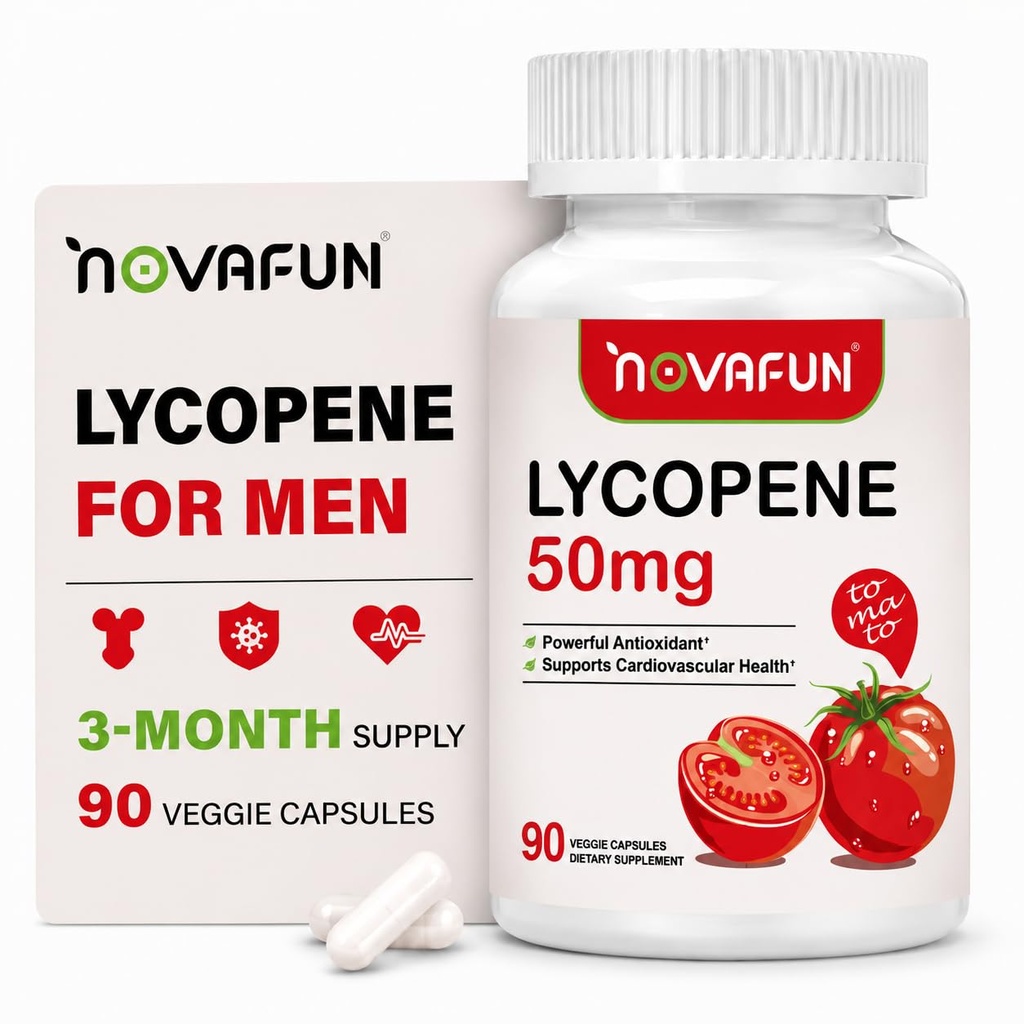 Lycopene 50mg Supplement for Men, 90 Capsules | Natural Tomato Lycopene with Antioxidant Support for Immune & Skin Health, 3 Month Supply