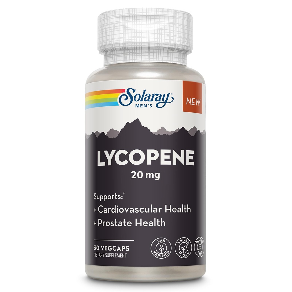 SOLARAY Lycopene 20mg - Heart Health and Prostate Health Support, Powerful Antioxidants Supplement Sourced from Tomatoes - Vegan, Gluten Free, Lab Verified, 60 Day Guarantee, 30 Servings, 30 VegCaps