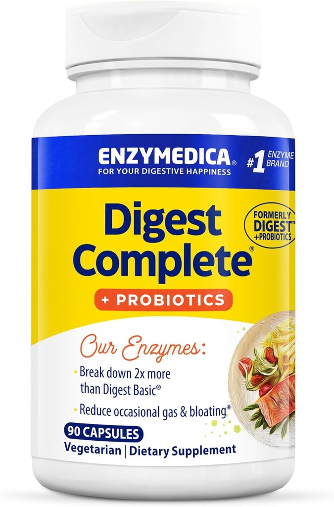 Enzymedica, Digest Complete + Probióticos, Full-Range, Enzimas diárias com 800 milhões de UFC Culturas Ativas por Cápsula, 90 Cápsulas