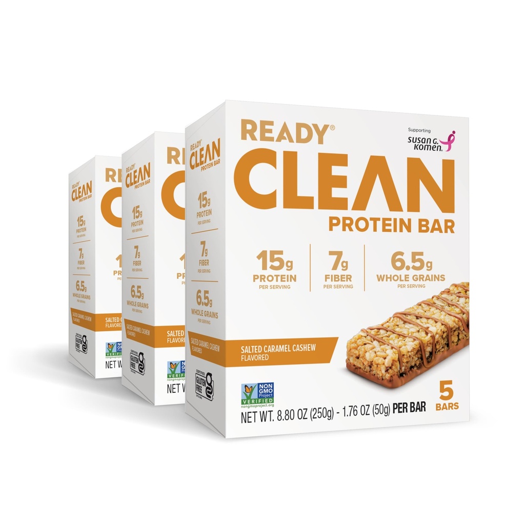 Ready® Protein Bars - High-Protein Snack with 15g Whey Protein, All-Natural Ingredients, Supports Lean Muscle and Recovery - Salted Caramel Cashew Bundle (15 Pack)