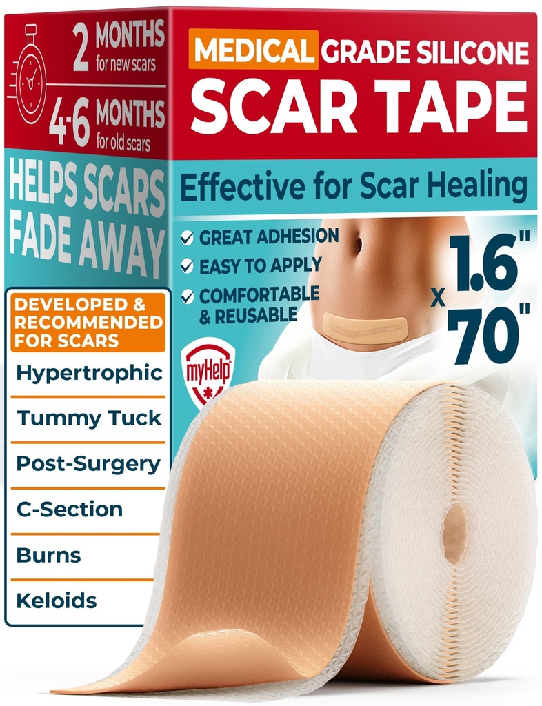 Medical Grade Silicone Scar Tape - 1.6"x70" - Effective Scar Removal | Removal of Surgical, Keloid, C-Section, Tummy Tuck, Hypertrophic and Acne Scars - Easy to Use - Reusable Silicone Scar Sheets