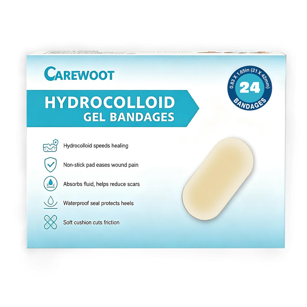 24 Pack Advanced Fast Healing Hydrocolloid Gel Bandages | 0.83'' x 1.65'' FSA Eligible HSA Waterproof Wound Care Soft Pads for Minor Cuts & Scrapes