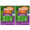 Children's Zyrtec Dye-Free Chewables, Cetirizine HCl, Grape, 24 + 12 Ct | 2.5 mg Cetirizine HCl Tablets, Kids' Chewable Allergy Medicine, Dye-Free, Ages 2+