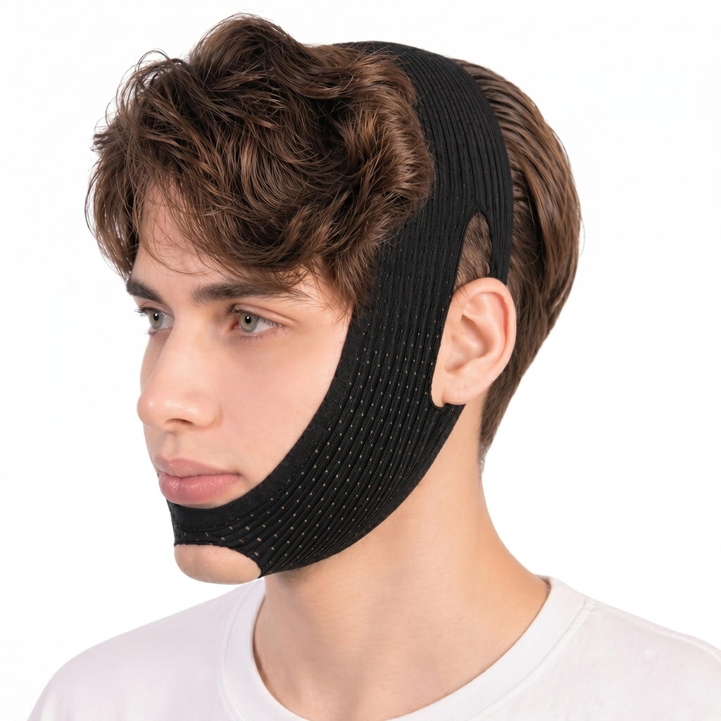 Anti Snoring Chin Strap, Chin Strap for Sleeping Comfortable, Premium Airflow Jaw Strap for Men and Women, Anti Snore Chin Strap, Snoring Solution Breathable and Reusable (Black~)