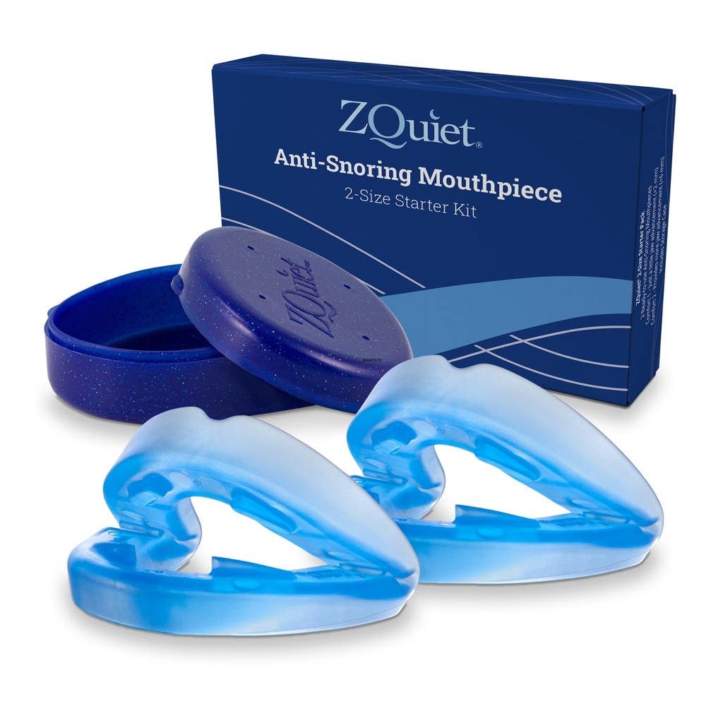 ZQuiet Anti-Snoring Mouthpiece 2-Size Starter Pack, Case Included, Blue