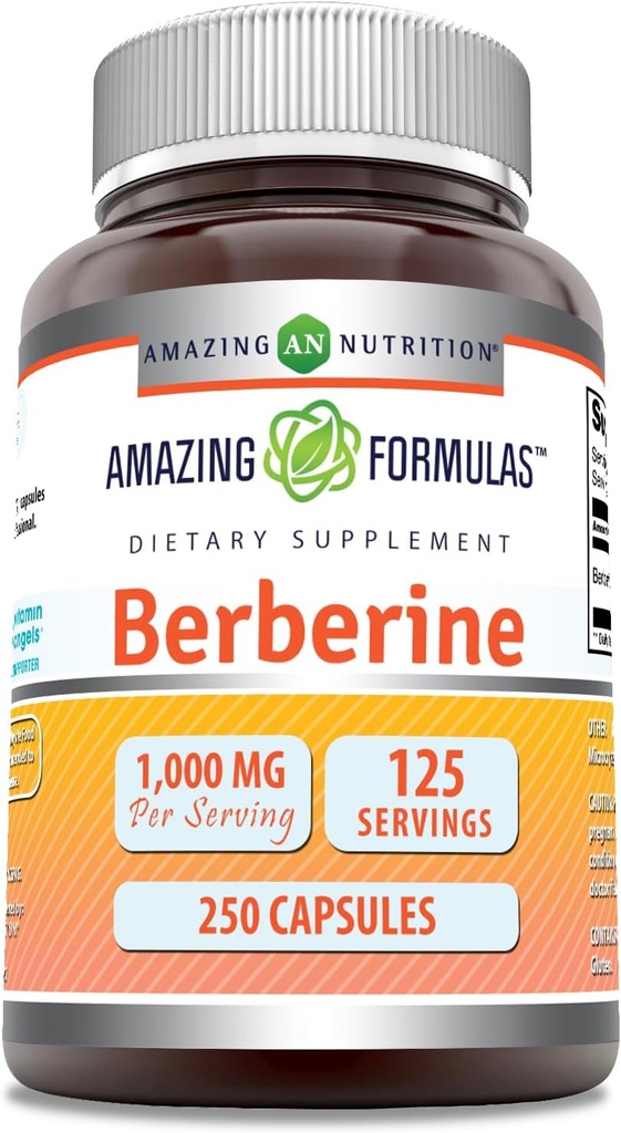 Amazing Formulas berberine 1000mg Per Servē 250 Kapsulas papildinājums            ; nesatur glutēnu; ražots ASV - Leply Ražots ASV ar garantētu tīrību un potenci