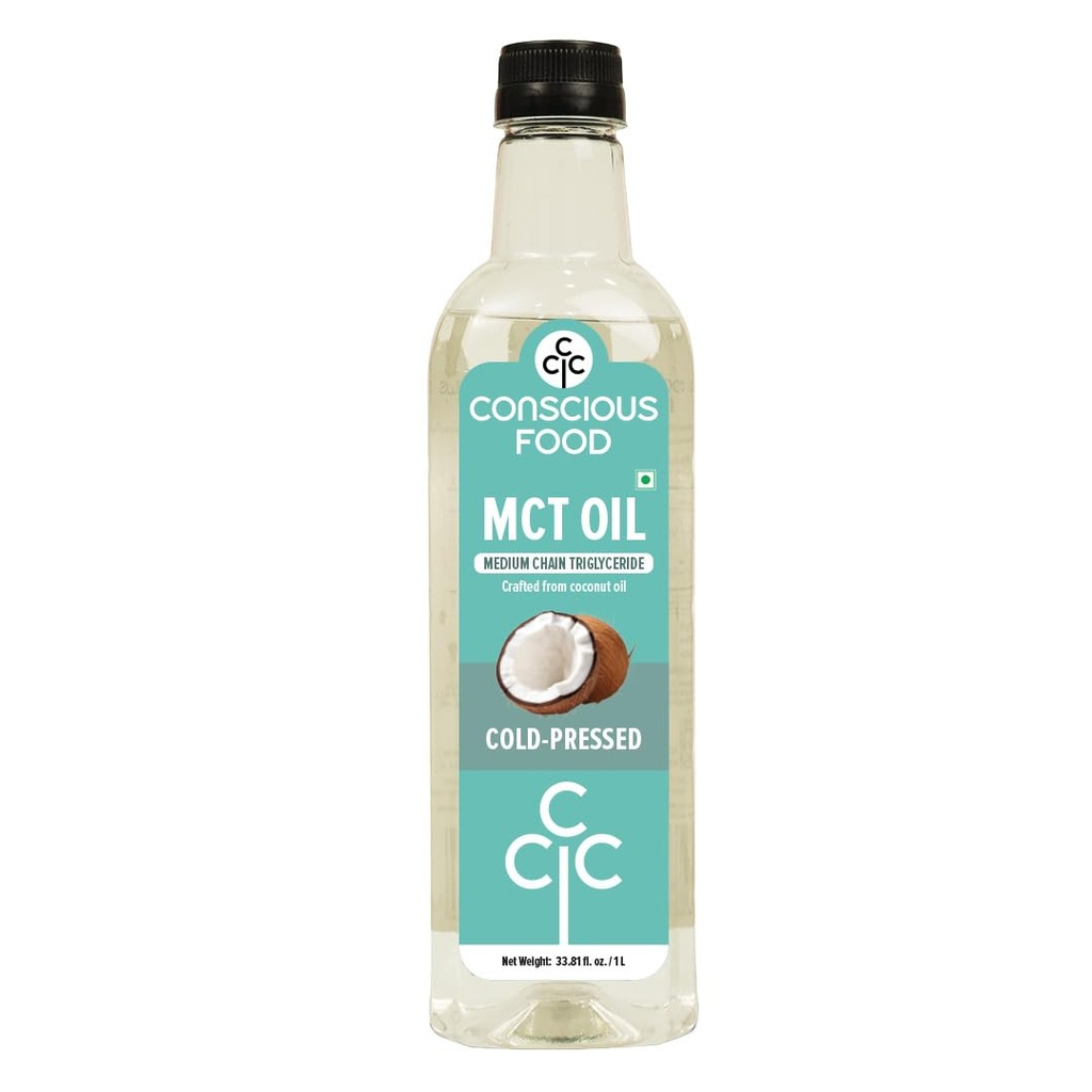 Conscious Food MCT Oil 33.81 Fl Oz | Made from 100% Cold Pressed Coconut Oil | C8 & C10 Medium Chain Triglycerides | Keto, Paleo, Vegan | Unflavored