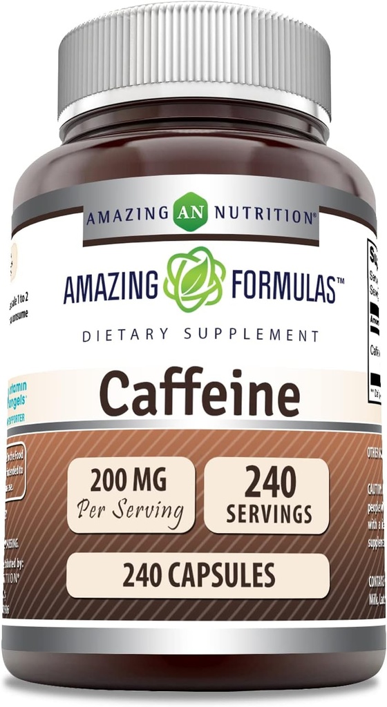 Fórmulas surpreendentes Cafeína 200 Mg por serviço Cápsulas Não-GMO □ Gluten-Free □ Made in USA (1 Pack, 240 Count)