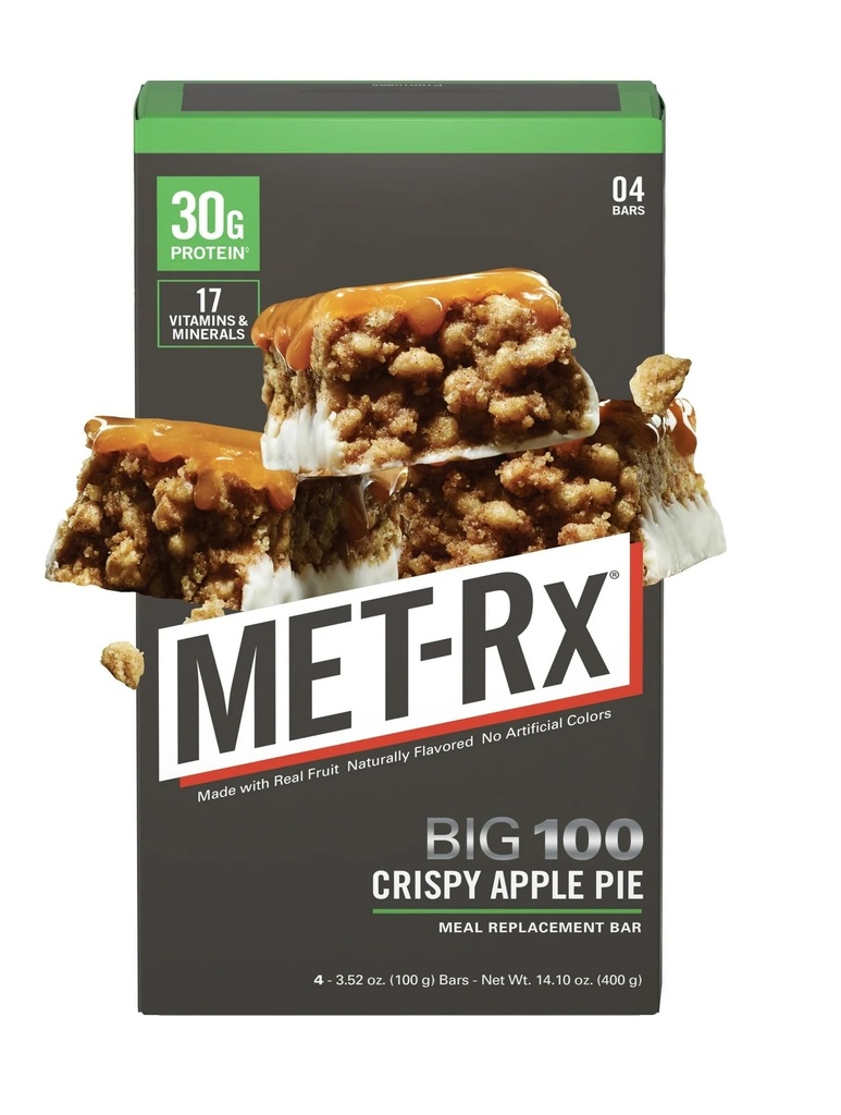 MAT-Rx Big 100 Colossal Protein Bars, Crispy Apple Pie Meal Replacement Bars, 4 Ct
