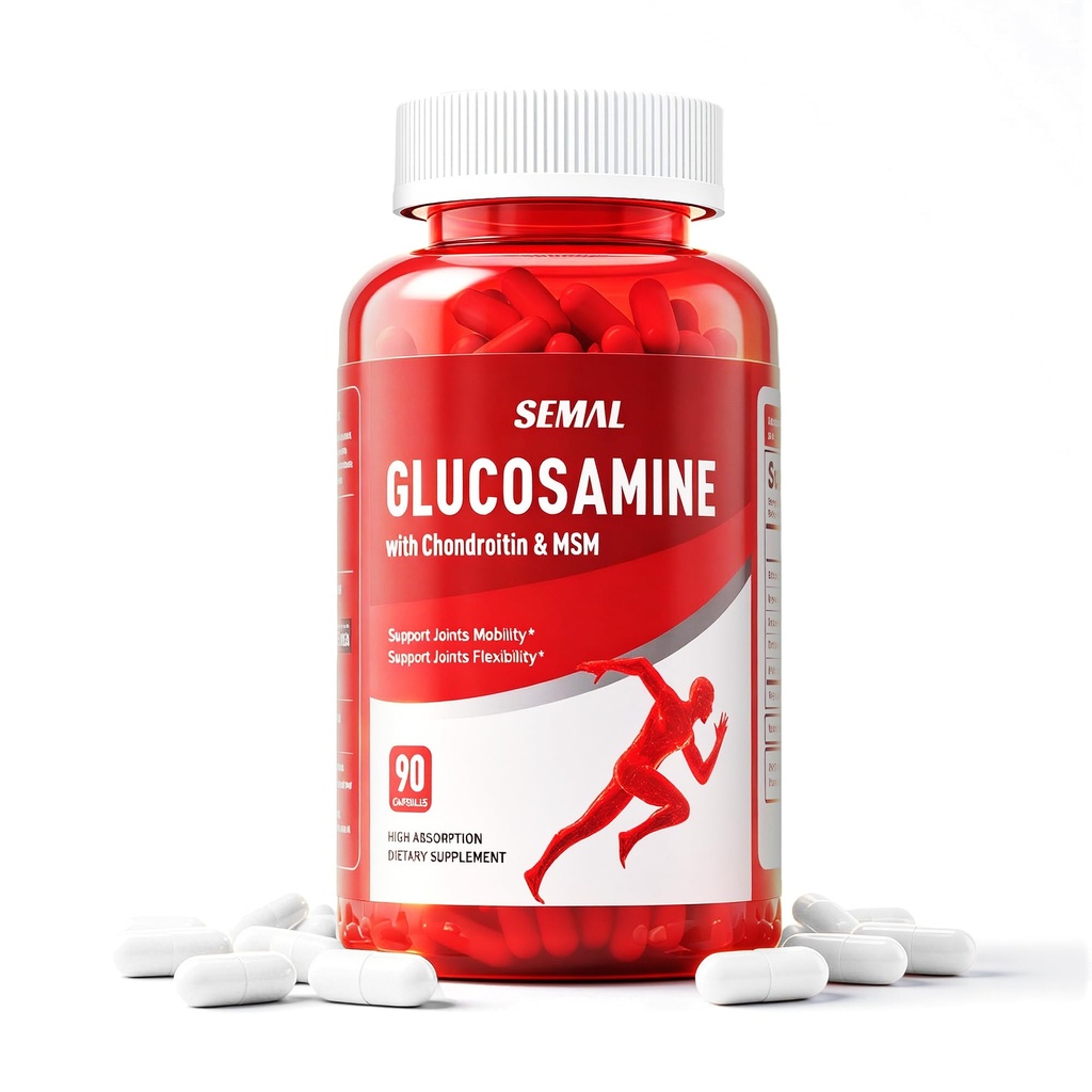 SEMAL Glucosamine Chondroitin MSM Joint Support Supplement 90 Capsules | Extra Strength for Joint Mobility, Flexibility & Cartilage Health – Gluten Free – 45-Day Supply