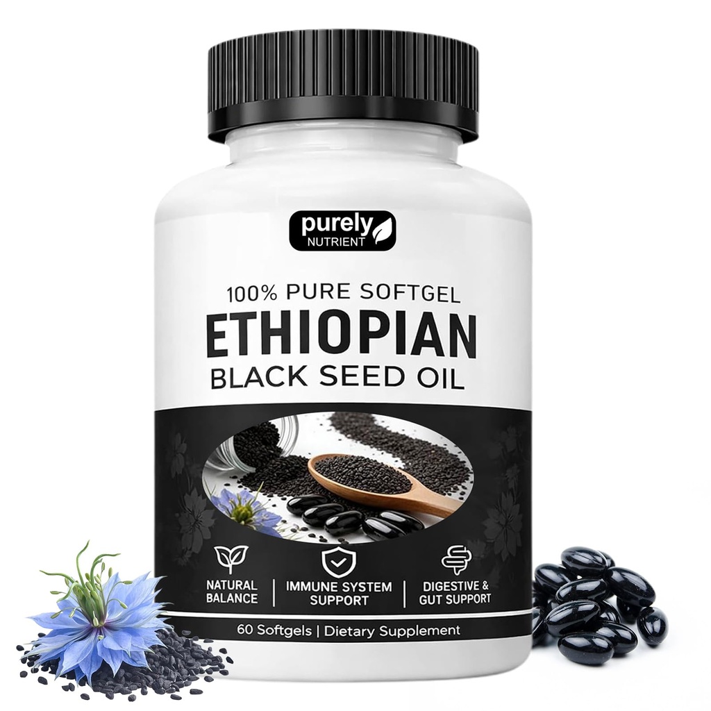 Purely Nutrient Ethiopian Black Seed Oil, 2026 New Ethiopian Black Seed Oil - 60 Capsules, Purely Ethiopian BlackSeed Oil, Non-GMO, Gluten-Free (1 Bottle)