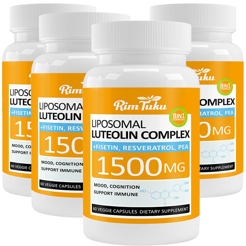 1500MG Liposomal Luteolin Supplement 8-in-1 Formula with Fisetin, Pea, Turmeric, Potent Flavonoid Absorption-Optimized Actives for Brain 240 Capsules