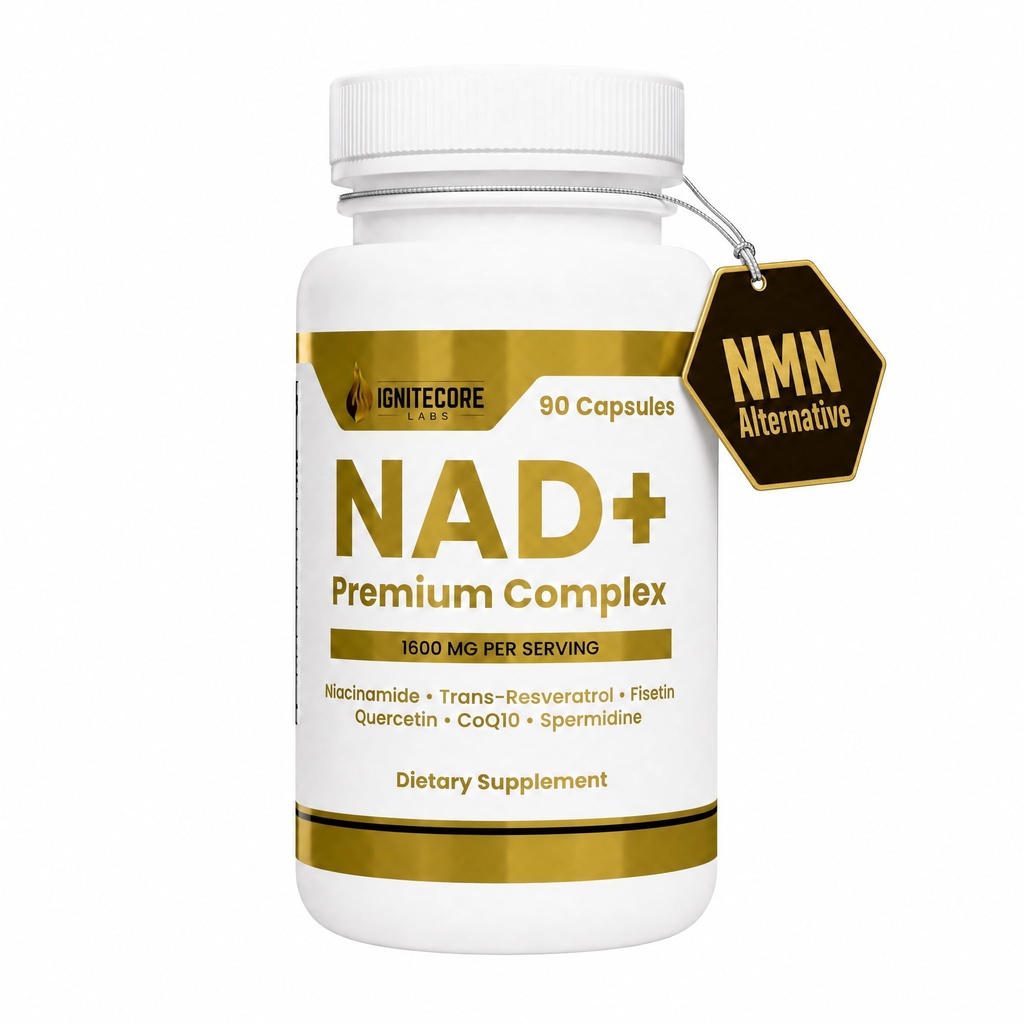 NAD+ Premium Complex 1600mg | Niacinamide Fisetin Quercetin Trans-Resveratrol CoQ10 Spermidine | Longevity Supplement Cellular Energy Healthy Aging Support | Vegan Non-GMO Gluten Free | 90 Capsules